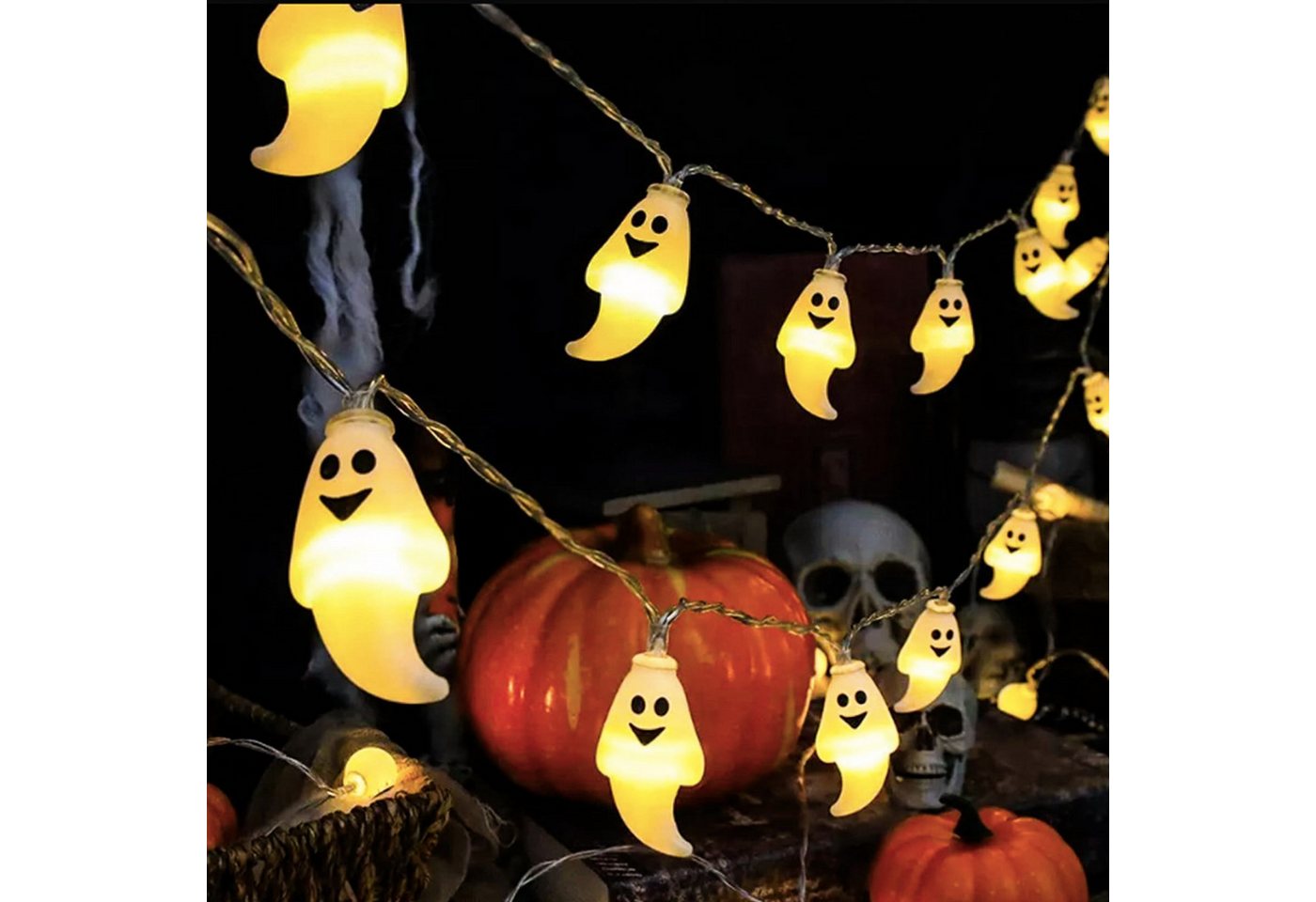 nsihing LED-Lichterkette Halloween Lichterkette, 3m 20 LED Gespenst Lichterkette mit Timer, Lichterketten für Erntedankfest, Halloween Deko Bild 2
