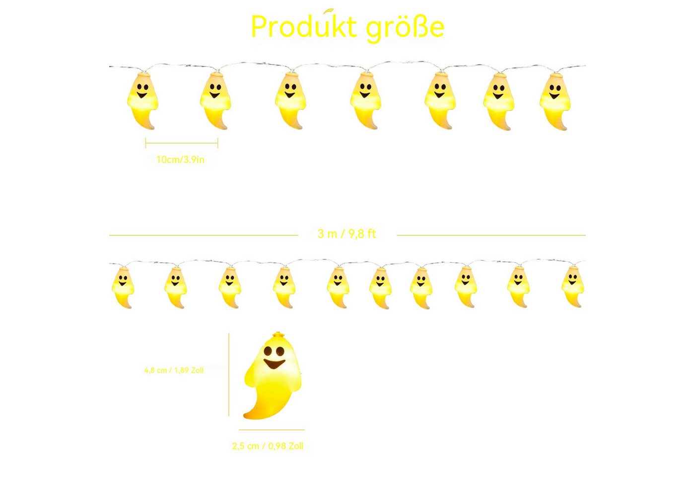 nsihing LED-Lichterkette Halloween Lichterkette, 3m 20 LED Gespenst Lichterkette mit Timer, Lichterketten für Erntedankfest, Halloween Deko Bild 3