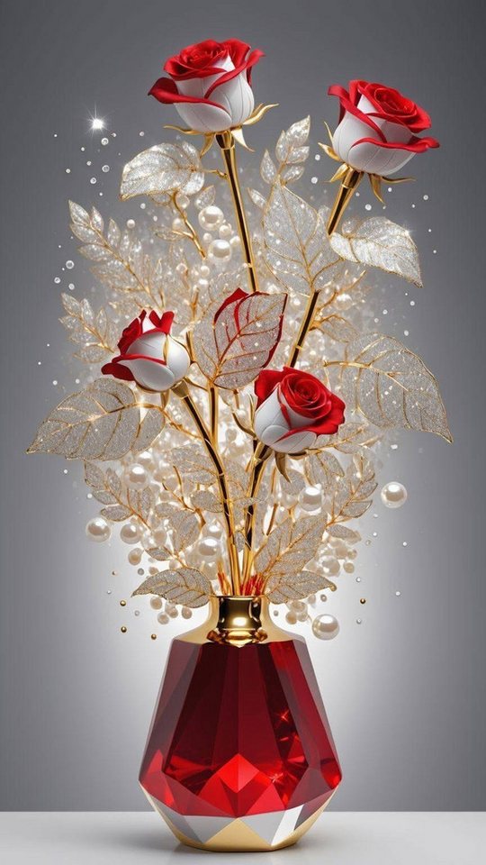 Rötting Design Malen nach Zahlen Diamond Painting Set 5D DIY Motiv Rosen in roter Vase (Komplett-Set, Vollbild), Diamond Painting Vollbild, Vollständiges Zubehörpaket Bild 3