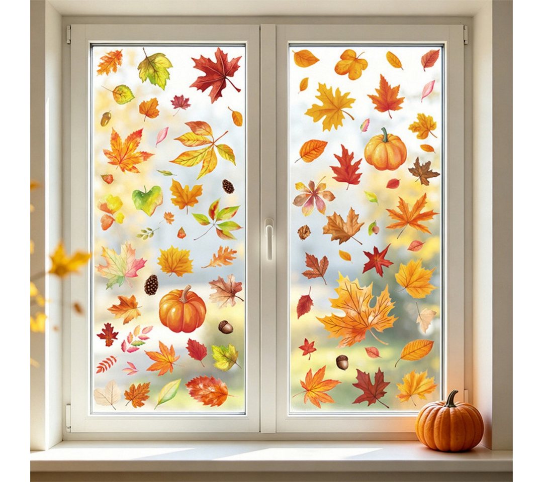 Sorvyzxn Fensterbild Fensterbilder Herbst, Autumn Fensterbild Selbstklebend, Herbstdeko, Geeignet für Erntedankfest Halloween Herbst Deko Fenster Aufkleber