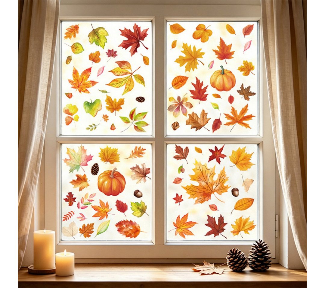 Sorvyzxn Fensterbild Fensterbilder Herbst, Autumn Fensterbild Selbstklebend, Herbstdeko, Geeignet für Erntedankfest Halloween Herbst Deko Fenster Aufkleber Bild 2