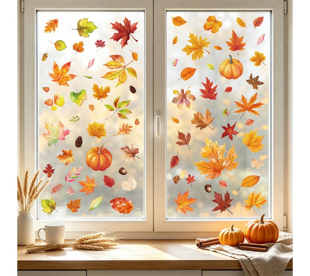 Sorvyzxn Fensterbild Fensterbilder Herbst, Autumn Fensterbild Selbstklebend, Herbstdeko, Geeignet für Erntedankfest Halloween Herbst Deko Fenster Aufkleber Bild 4