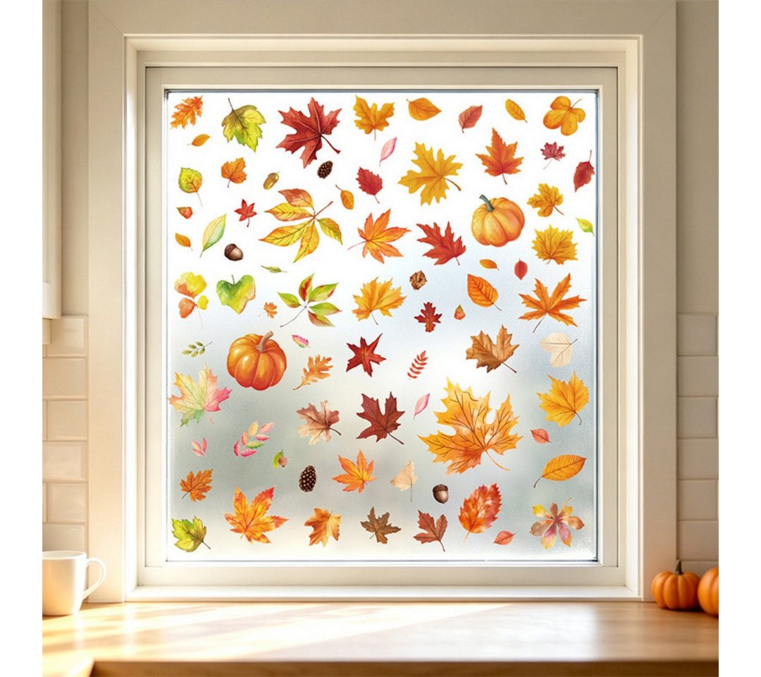 Sorvyzxn Fensterbild Fensterbilder Herbst, Autumn Fensterbild Selbstklebend, Herbstdeko, Geeignet für Erntedankfest Halloween Herbst Deko Fenster Aufkleber Bild 5