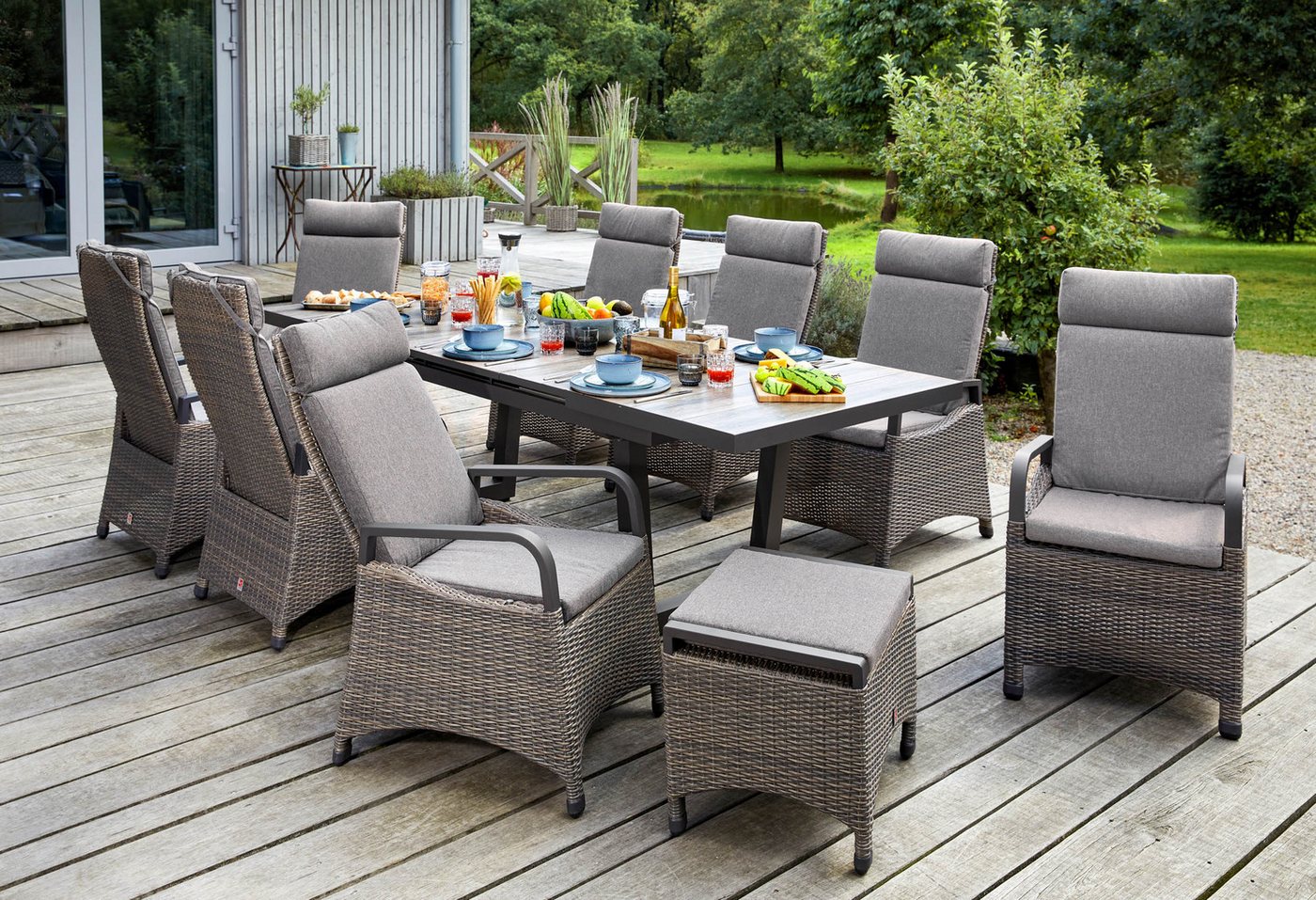 LC Garden Garten-Essgruppe Komido« Dining Set I Sitzgruppe Gartenset omega braun, (Set, 7-tlg), ausziehbarer Tisch