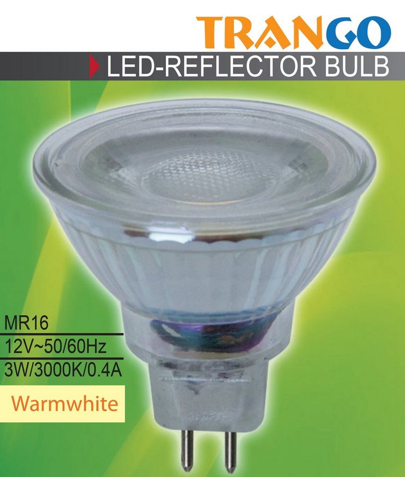 TRANGO LED-Leuchtmittel, 10er Set MR16-NT3 LED Leuchtmittel mit MR16 Fassung zum Austausch von herkömmlichen Halogen Leuchtmittel MR16 I GU5.3 I G4 12 Volt 3000K warmweiß, 10 St., Glühlampe, Reflektor Lampe, LED Birnen Bild 3