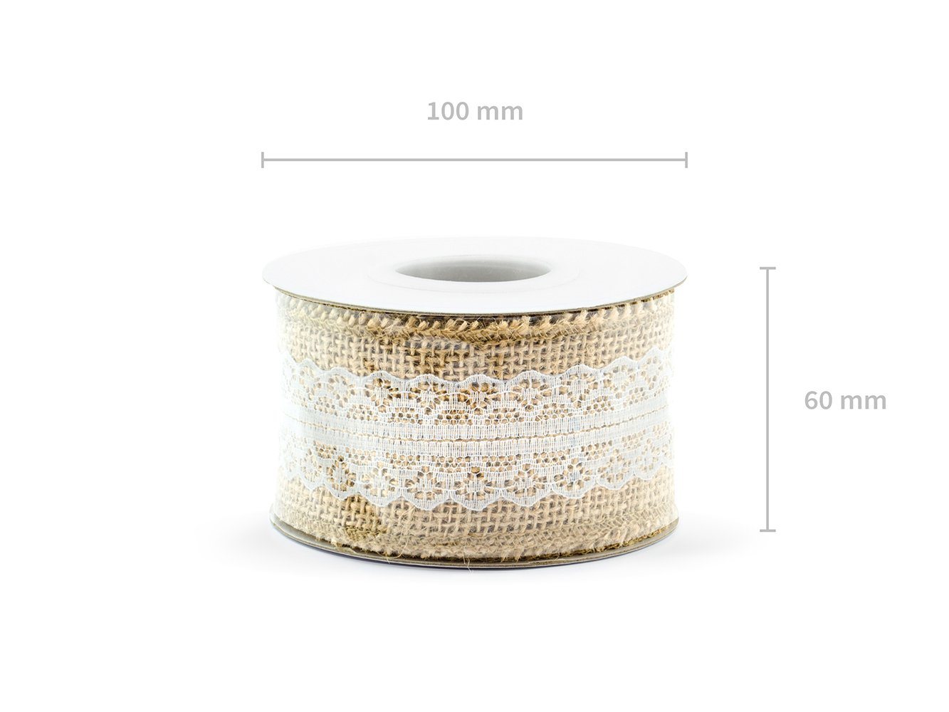 partydeco Dekoband, Juteband mit mittiger weißer Spitze 5cm x 5m Rolle natur braun weiß
