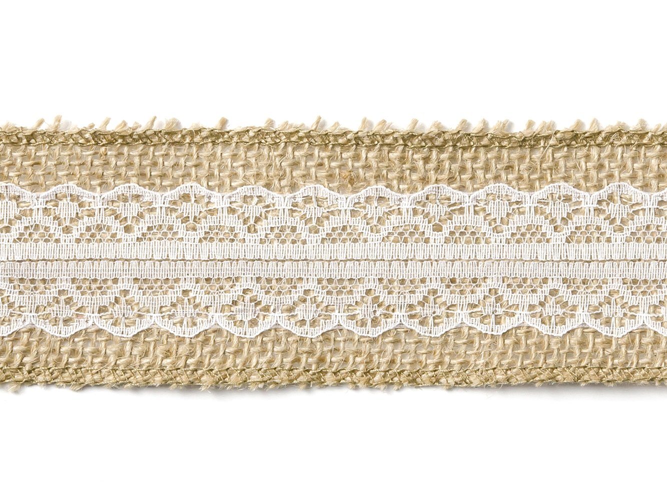 partydeco Dekoband, Juteband mit mittiger weißer Spitze 5cm x 5m Rolle natur braun weiß Bild 2