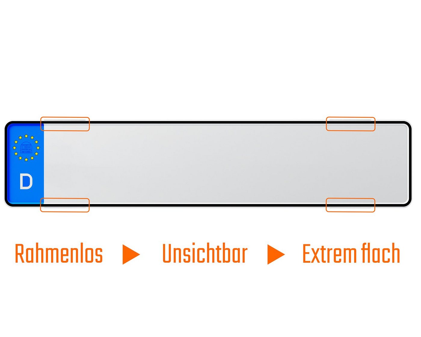 L & P Car Design Kennzeichenhalter für Auto rahmenlos transparent flach unsichtbar Nummernschildhalter, (1 Stück)