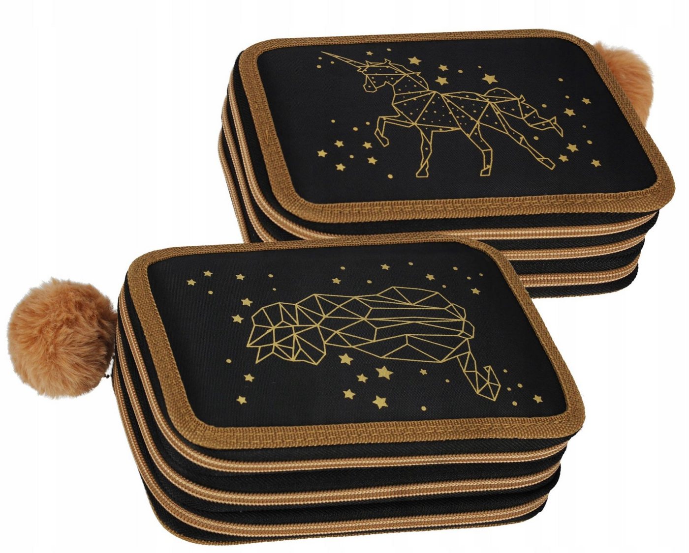 Festivalartikel Federtasche Dreifach-Federmappe Starpak Goldene Katze Einhorn Set für Mädchen 30