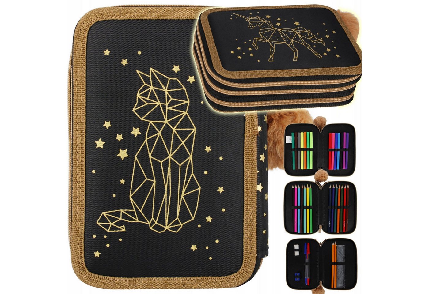 Festivalartikel Federtasche Dreifach-Federmappe Starpak Goldene Katze Einhorn Set für Mädchen 30 Bild 4