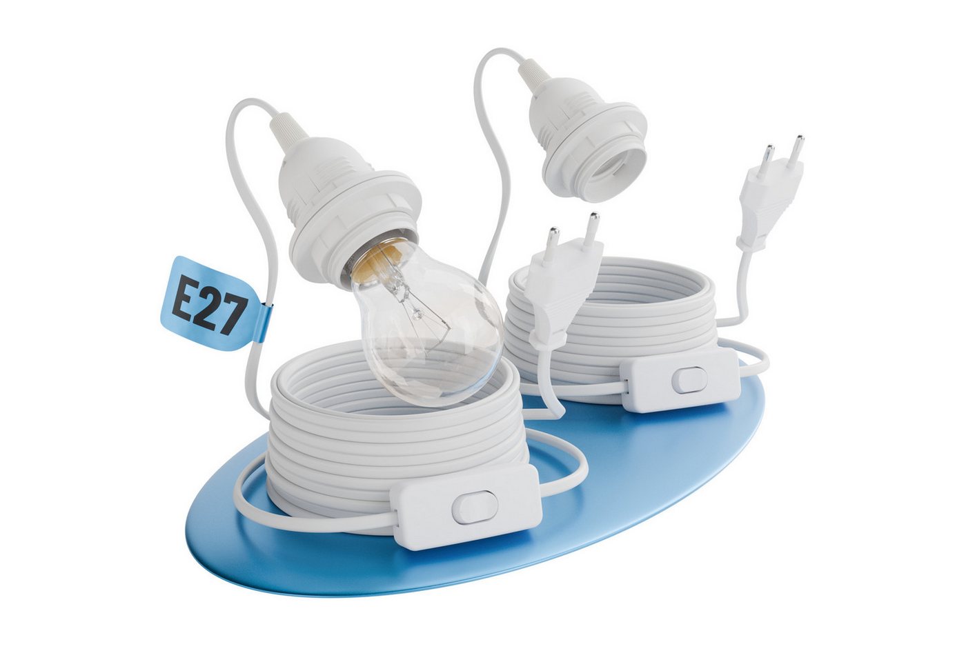 greate. Lampenfassung 2x Lampenfassung E27, mit Stecker Kabel & Schalter, 5 m, max. 60W 250V, (2-St) Bild 3