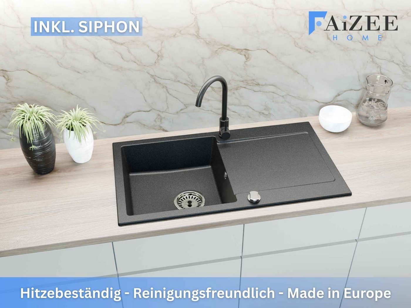 Faizee Home Granitspüle Faizee Home, Granitspüle Element 90x50 cm mit Abtropffläche Bild 2