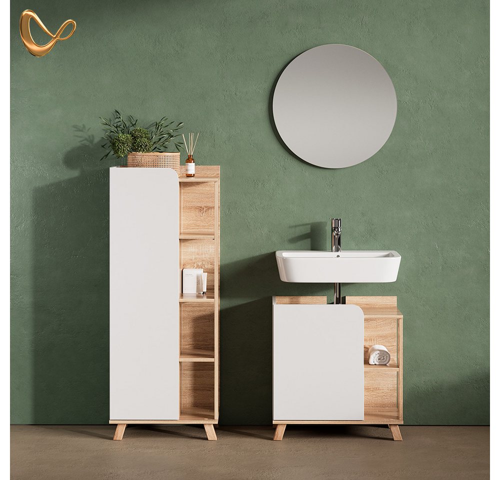 Livinity® Badspiegel Marano, Sonoma/Weiß/Weiß, 60 x 60 cm Rund (1-St) Bild 5