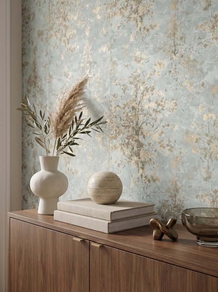 Newroom Vliestapete Jelmira Grau Tapete Vliestapete Blumen, Floral, Blumenranke, strukturiert, Mustertapete