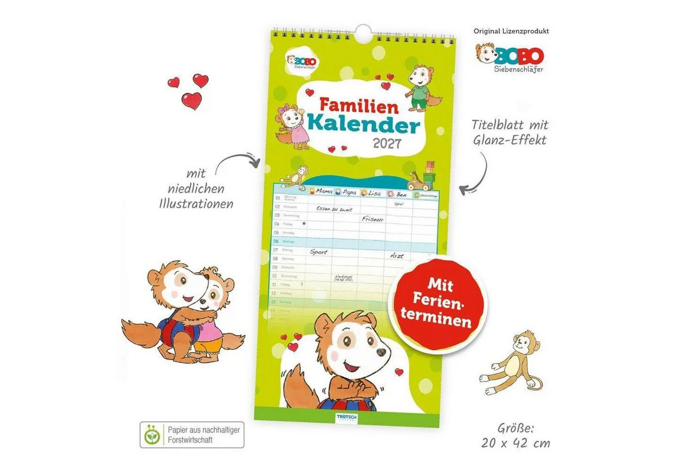 Trötsch Verlag Wandkalender TRÖTSCH - Familienkalender Bobo Siebenschläfer 2027