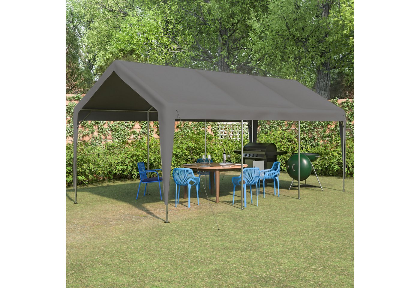 muvano Einzelcarport Carport für Auto & Boot – Schwerlast-Garage mit verzinktem Stahlrahmen, BxT: 310.9x592.84 cm, 196 cm Einfahrtshöhe, 10'×20' wasserdichte & UV-beständige PE-Plane, ganzjähriger Schutz Bild 2