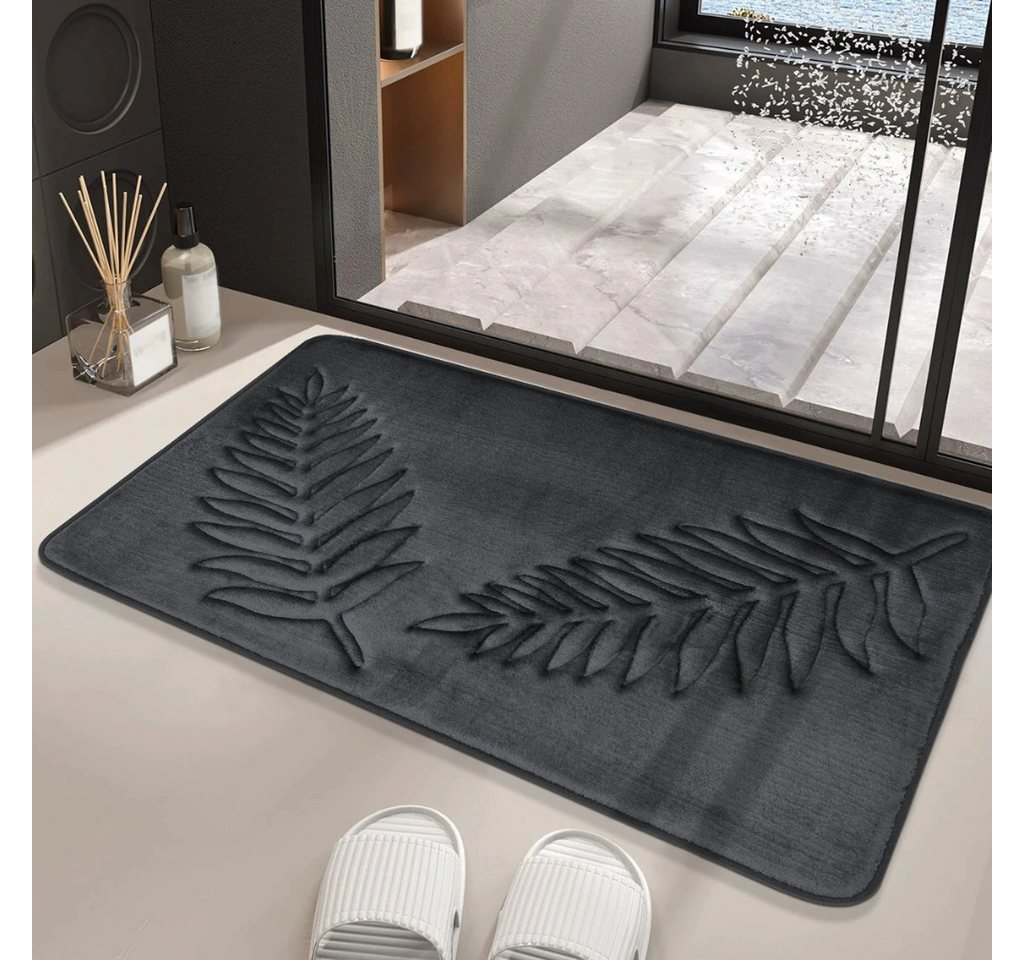 Zyronn Badematte Badematte aus Memory-Schaum, rutschfest, saugstark,Blättermotiv, Höhe 40 mm, Mikrofaser, maschinenwaschbar, für Bad und Badewanne Bild 3