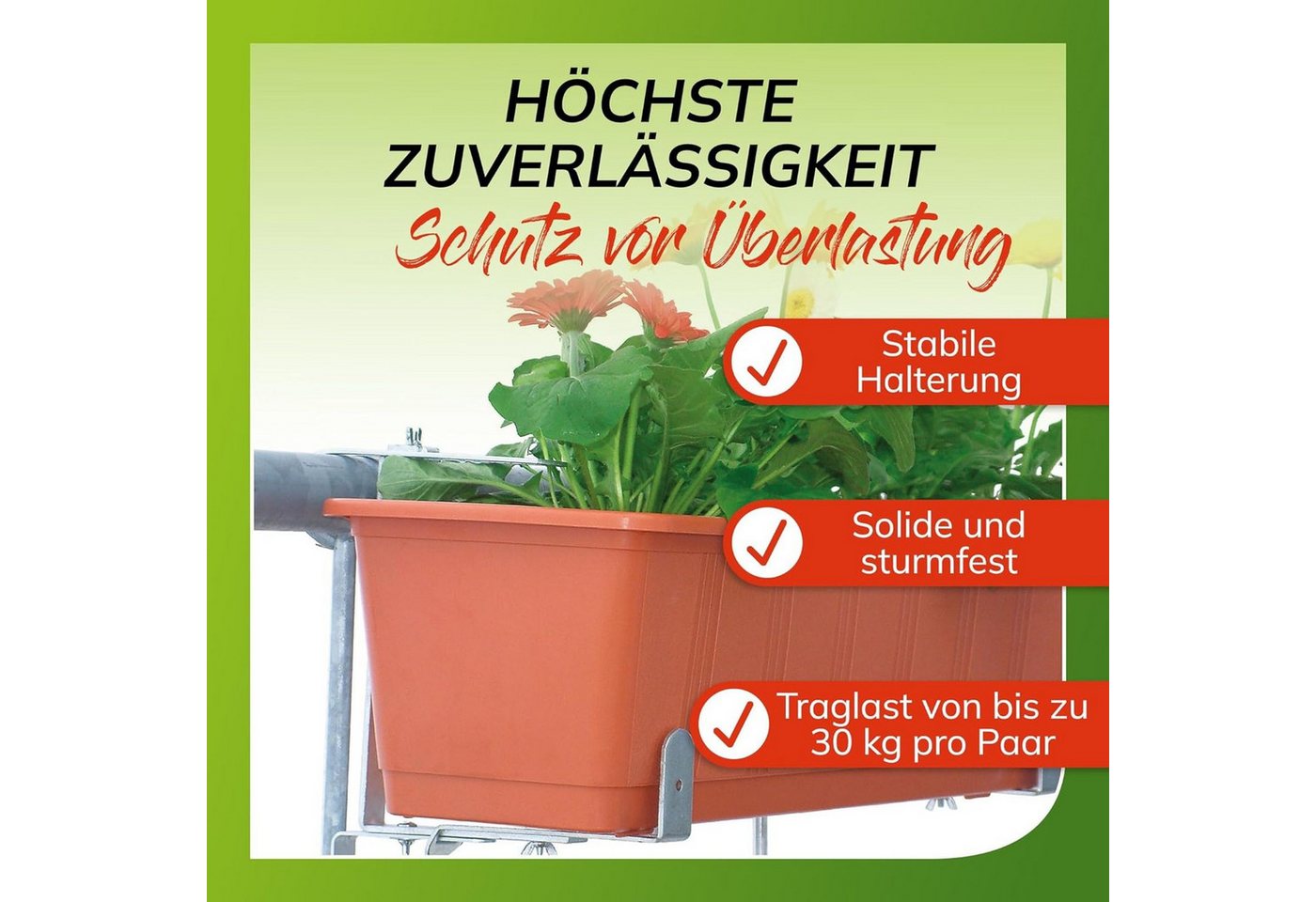 Bellissa Blumenkastenhalter Balkonkastenhalter Blumenkastenhalter 2er Balkonkastenhalterung 30kg, 2-St. Bild 2