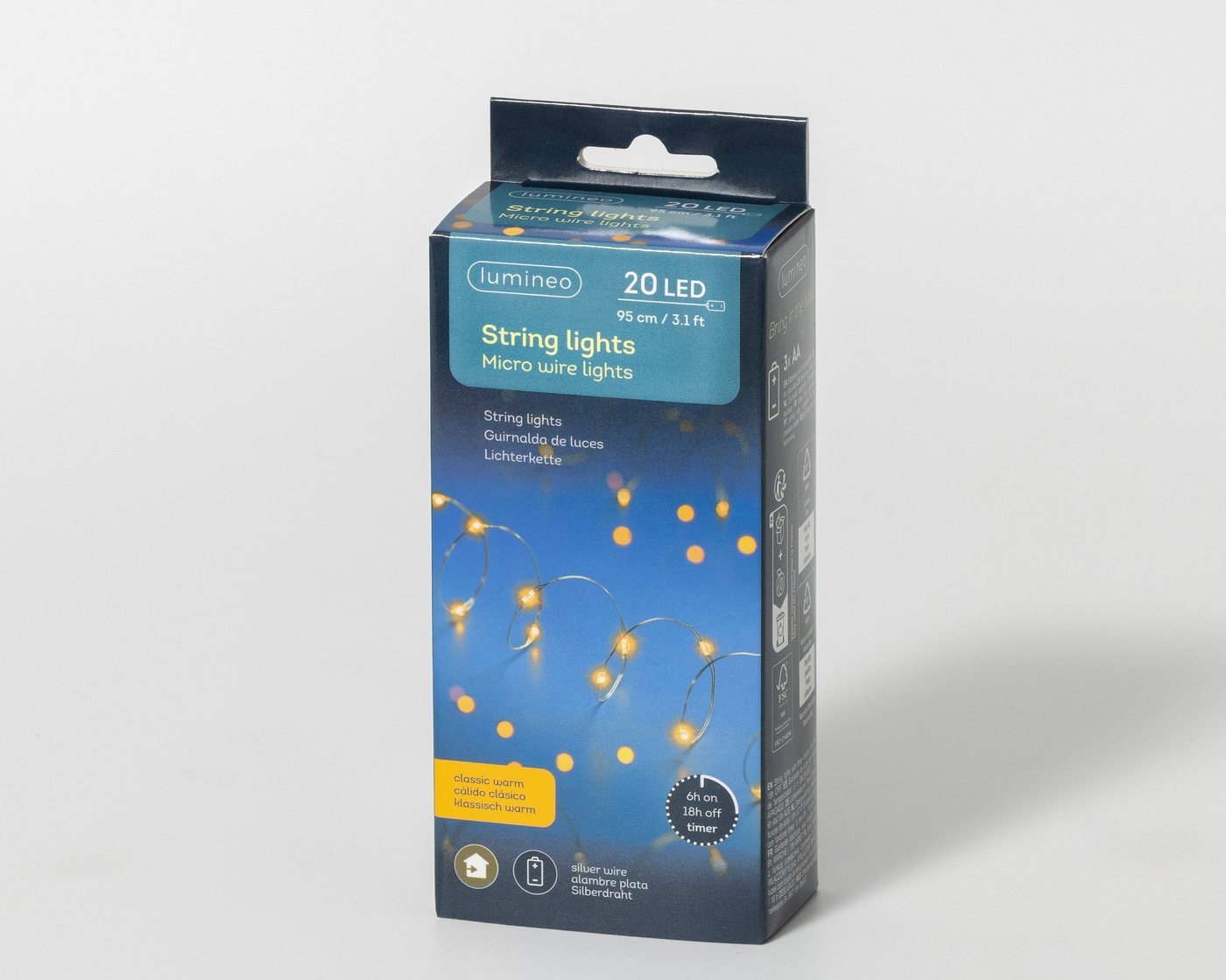 Lumineo LED-Lichterkette, LED Draht Lichterkette 95cm Batterie 20 Micro-LEDs Klassisch Warm Bild 5