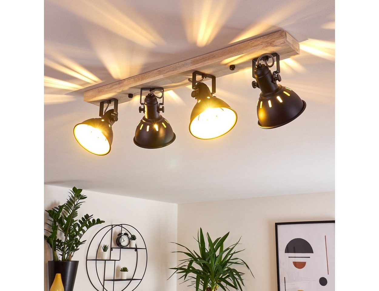 hofstein Deckenleuchte »Arazane« 4-flammiger aus Metall schwarz-gold und Holz, ohne Leuchtmittel, Retro Deckenlampe, 4xE14, die Leuchtenköpfe sind dreh-/schwenkbar Bild 2