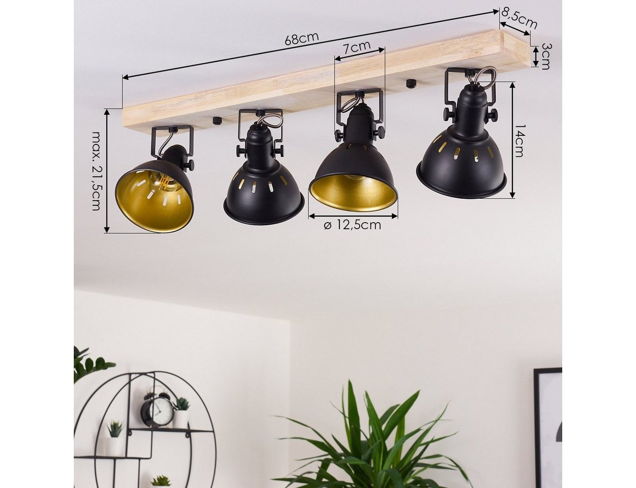 hofstein Deckenleuchte »Arazane« 4-flammiger aus Metall schwarz-gold und Holz, ohne Leuchtmittel, Retro Deckenlampe, 4xE14, die Leuchtenköpfe sind dreh-/schwenkbar Bild 3
