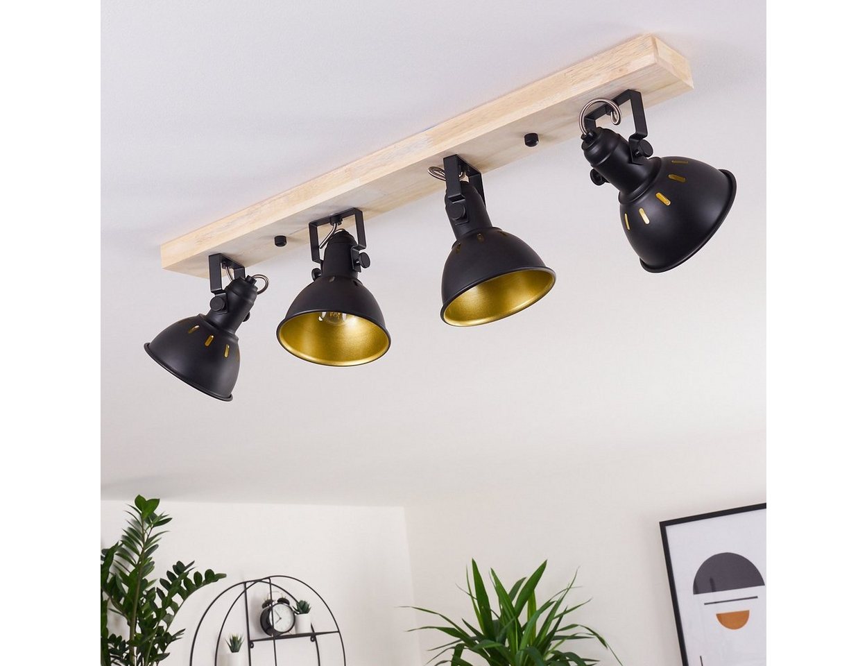 hofstein Deckenleuchte »Arazane« 4-flammiger aus Metall schwarz-gold und Holz, ohne Leuchtmittel, Retro Deckenlampe, 4xE14, die Leuchtenköpfe sind dreh-/schwenkbar Bild 5