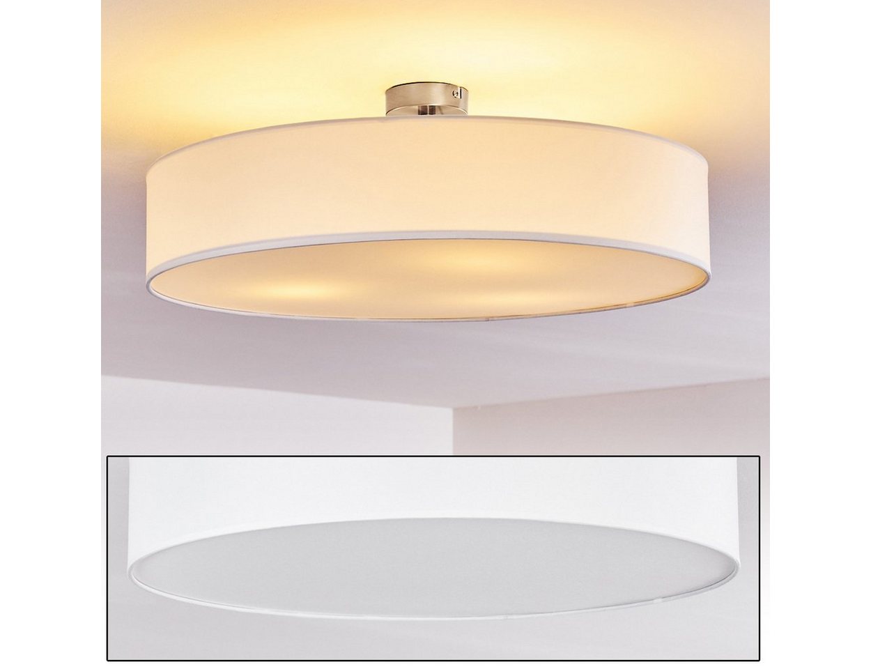 hofstein Deckenleuchte »Mels« runde Deckenlampe mit Lampenschirm aus Stoff in Weiß, ohne Leuchtmittel, Ø60cm, LED-fähig, 3xE27, 40 Watt, Retro-Design Bild 2