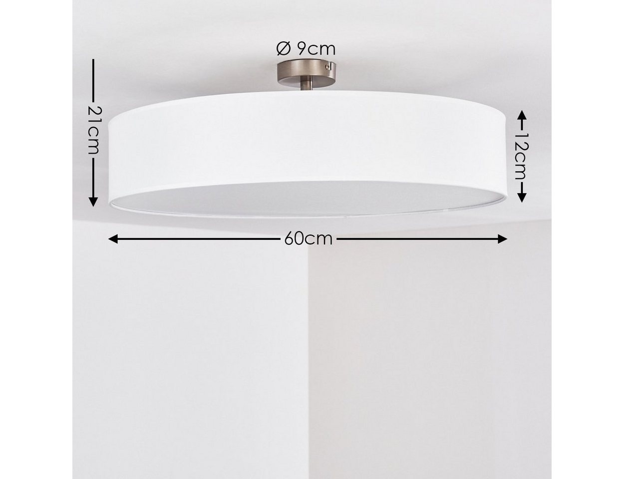 hofstein Deckenleuchte »Mels« runde Deckenlampe mit Lampenschirm aus Stoff in Weiß, ohne Leuchtmittel, Ø60cm, LED-fähig, 3xE27, 40 Watt, Retro-Design Bild 4