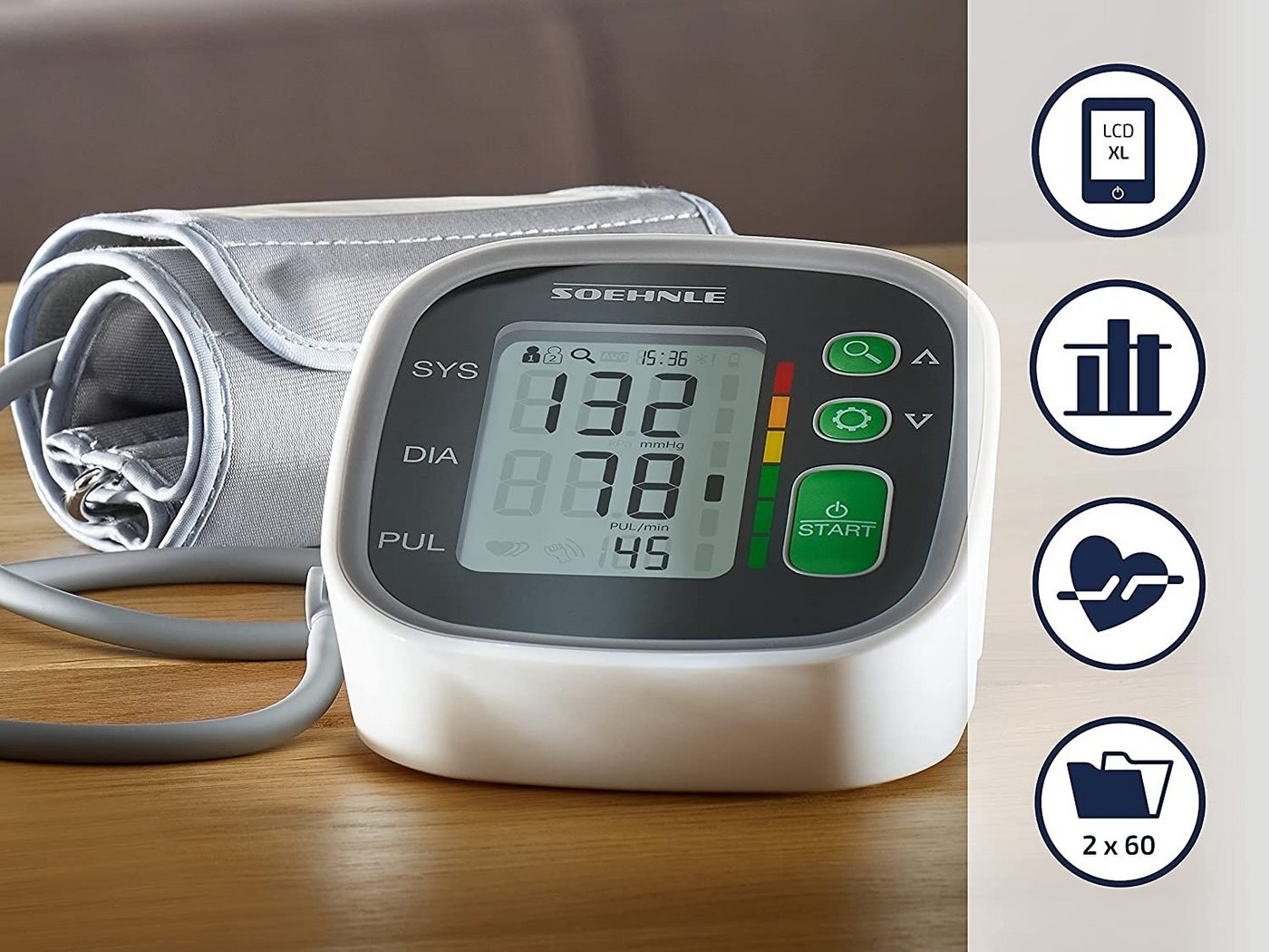 Soehnle Blutdruckmessgerät Oberarm Blutdruckmessgerät Systo Monitor 300, einfache Anwendung