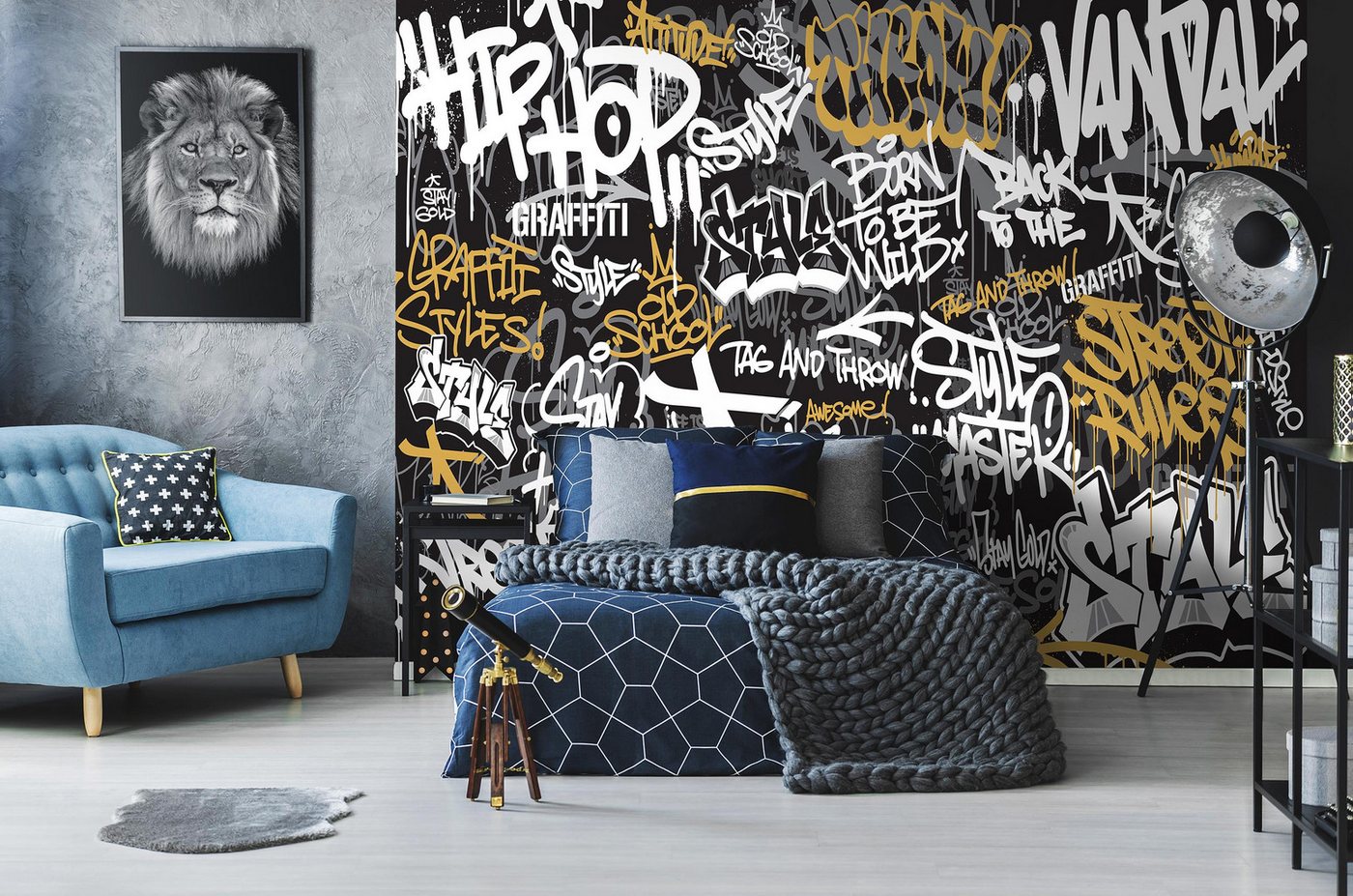 Wallarena Fototapete Graffiti - Mehrfarbig - Jugendliche - Vlies - Wohnzimmer, glatt, 104x70cm Bild 2