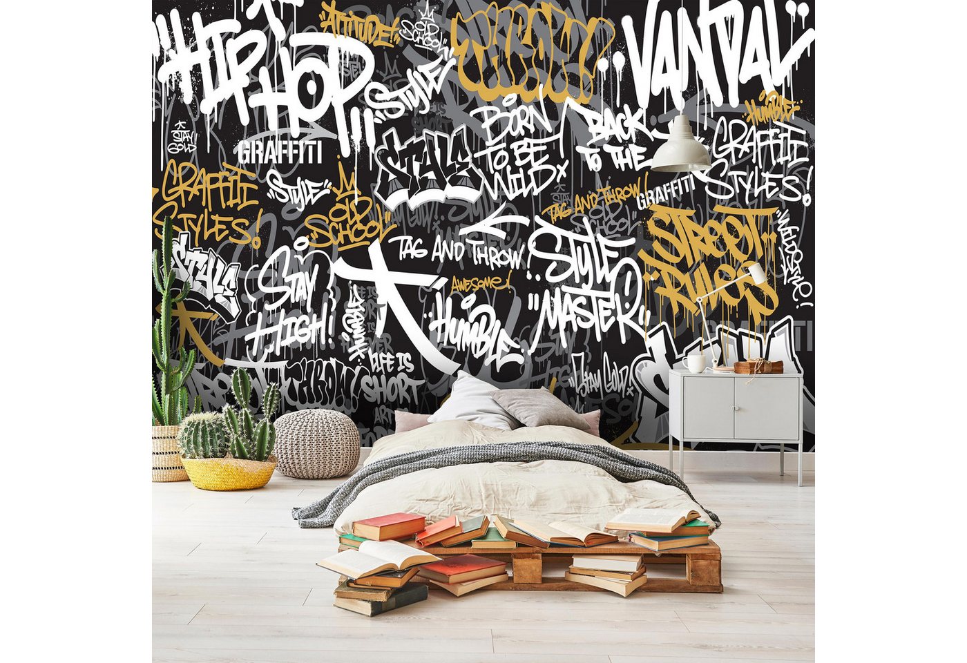 Wallarena Fototapete Graffiti - Mehrfarbig - Jugendliche - Vlies - Wohnzimmer, glatt, 104x70cm Bild 3