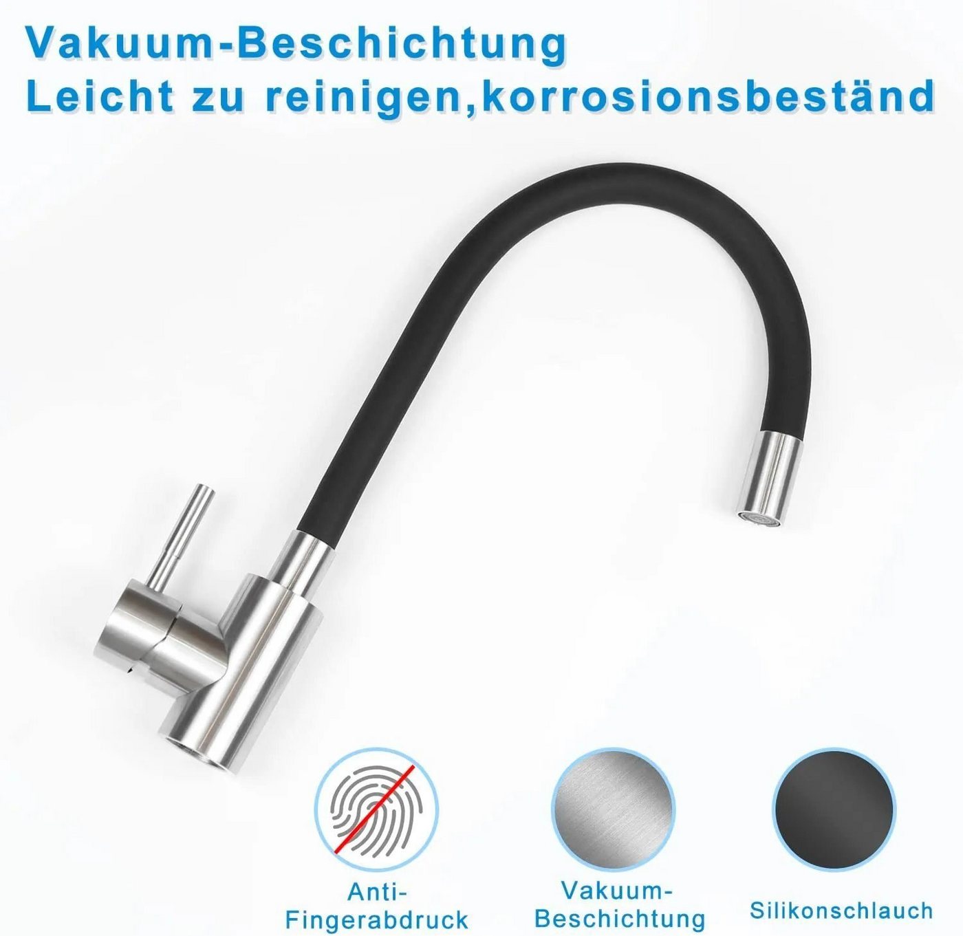 Nettlife Küchenarmatur Hochdruck Wasserhahn Küche Flexibler Edelstahl Spültischarmatur (Mischbatterie) 360° Schwenkbar Bild 2