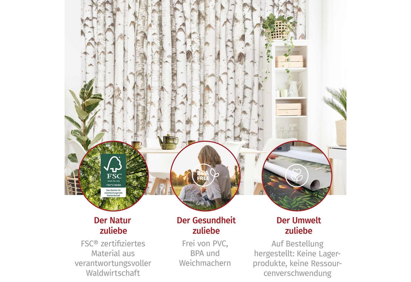 Bilderdepot24 Vliestapete Holzoptik Birkenwand Bäume Wald 3D-Effekt Stamm Muster Wanddeko, Glatt, Matt, (Vliestapete inkl. Kleister oder selbstklebend), Wohnzimmer Schlafzimmer Küche Flur Fototapete Motivtapete Wandtapete Bild 5