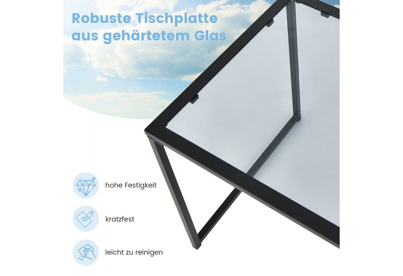 KOMFOTTEU Gartentisch Beistelltisch, aus gehärtetem Glas & Metall Bild 2