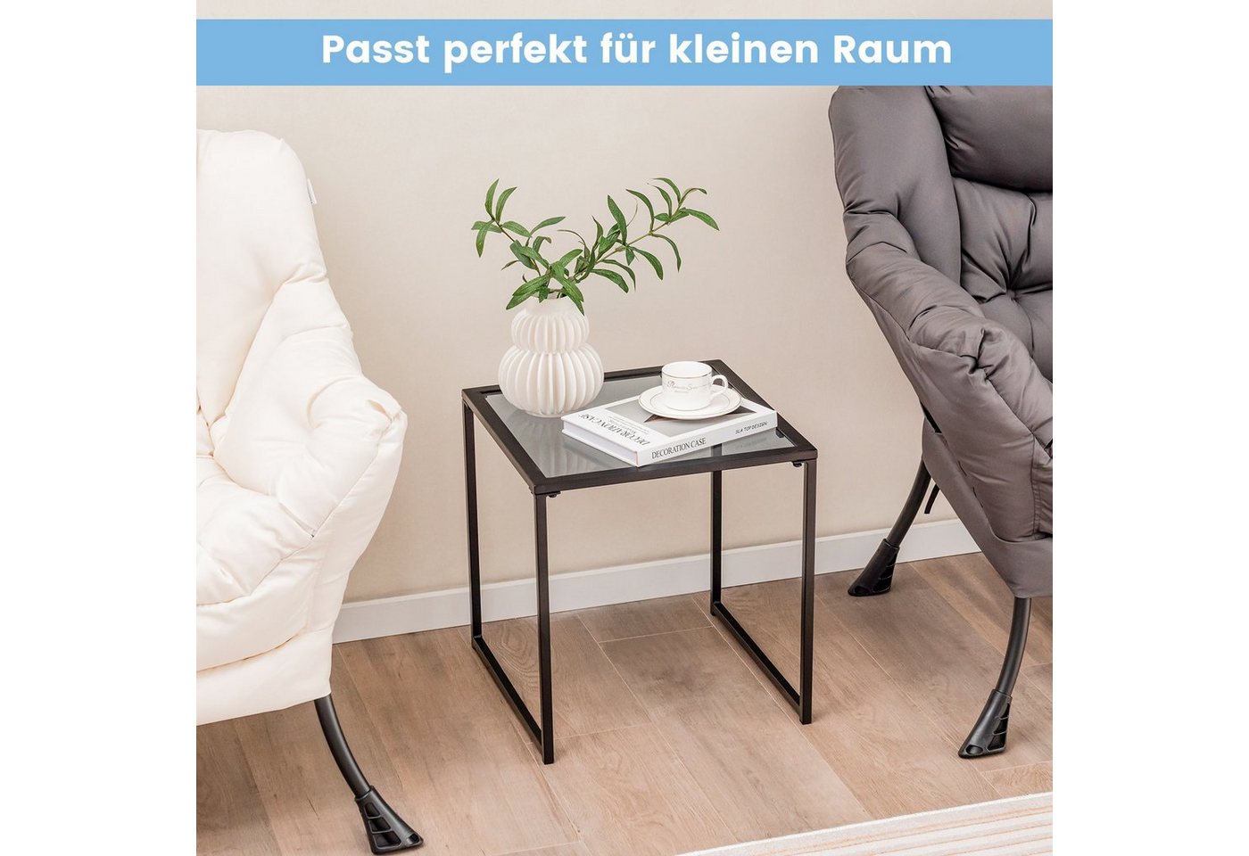 KOMFOTTEU Gartentisch Beistelltisch, aus gehärtetem Glas & Metall Bild 3