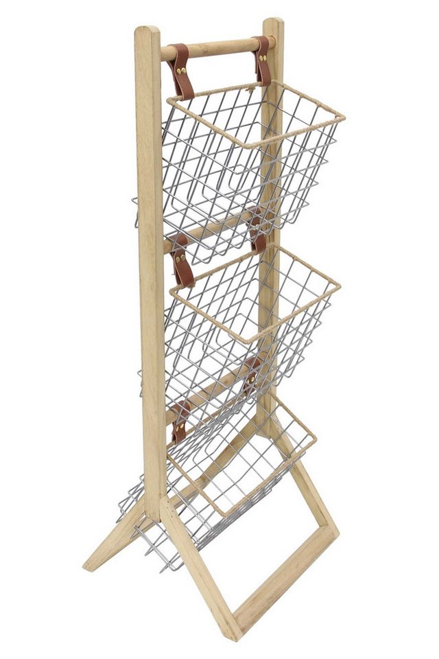 Dekoleidenschaft Standregal aus Holz mit 3 Körben aus Metall, 91 cm hoch, Korbregal, Küchenregal, Badregal, Holzregal mit Drahtkörben Bild 2