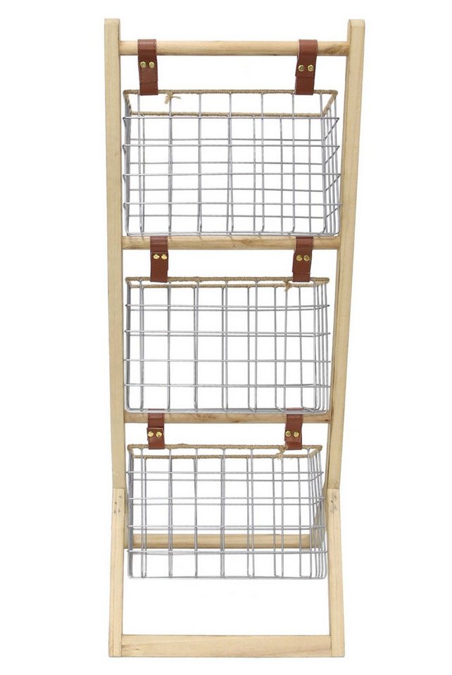 Dekoleidenschaft Standregal aus Holz mit 3 Körben aus Metall, 91 cm hoch, Korbregal, Küchenregal, Badregal, Holzregal mit Drahtkörben Bild 3