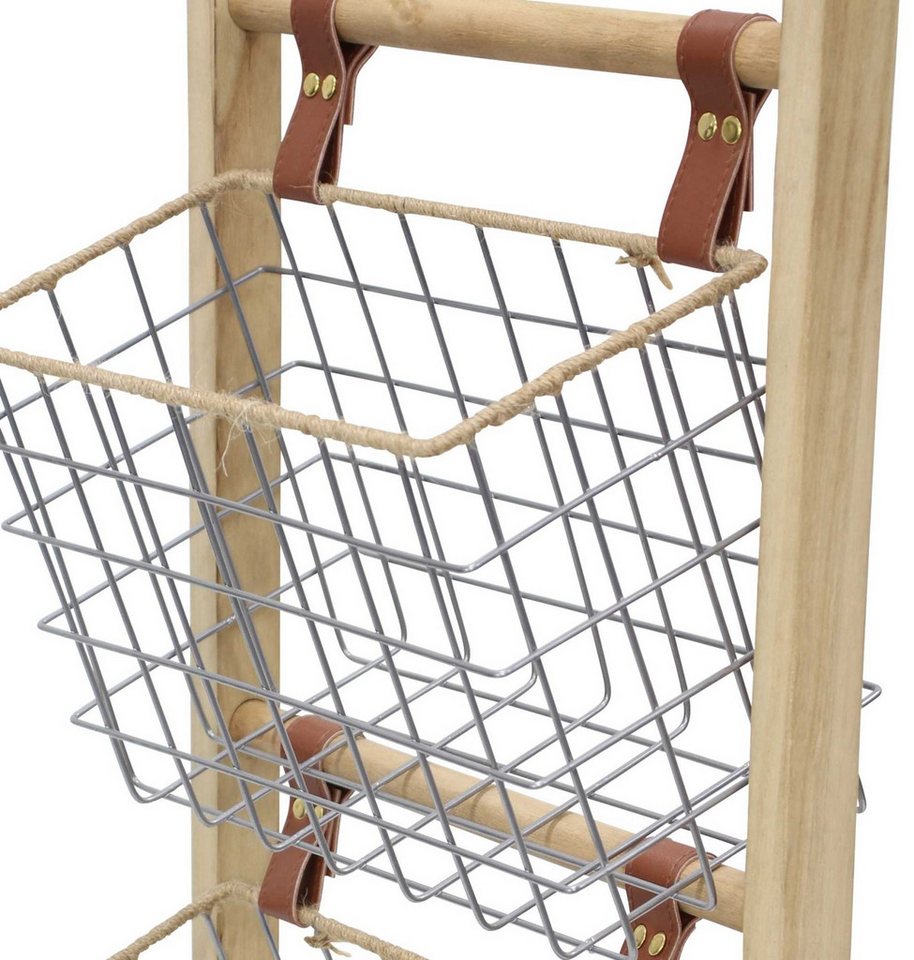 Dekoleidenschaft Standregal aus Holz mit 3 Körben aus Metall, 91 cm hoch, Korbregal, Küchenregal, Badregal, Holzregal mit Drahtkörben Bild 4