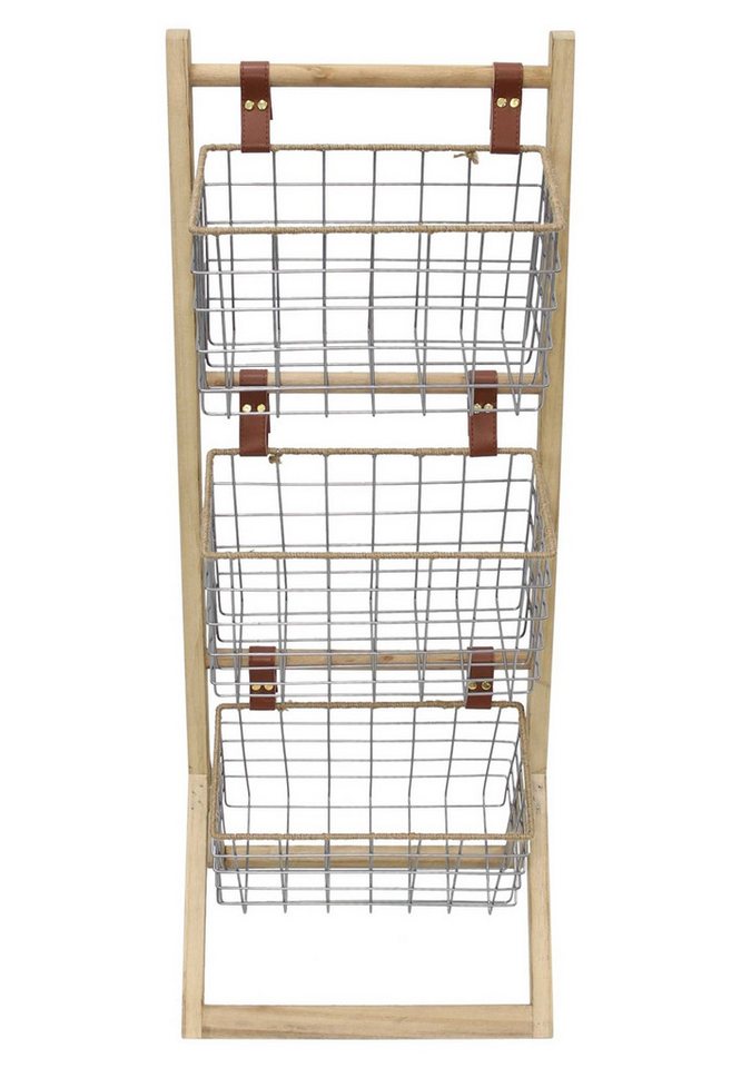 Dekoleidenschaft Standregal aus Holz mit 3 Körben aus Metall, 91 cm hoch, Korbregal, Küchenregal, Badregal, Holzregal mit Drahtkörben Bild 5