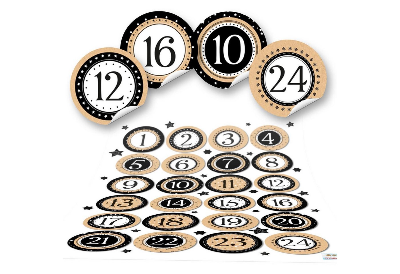Logbuch-Verlag Aufkleber Adventskalender Zahlen Aufkleber 1 - 24 zum Basteln 4 cm schwarz weiß