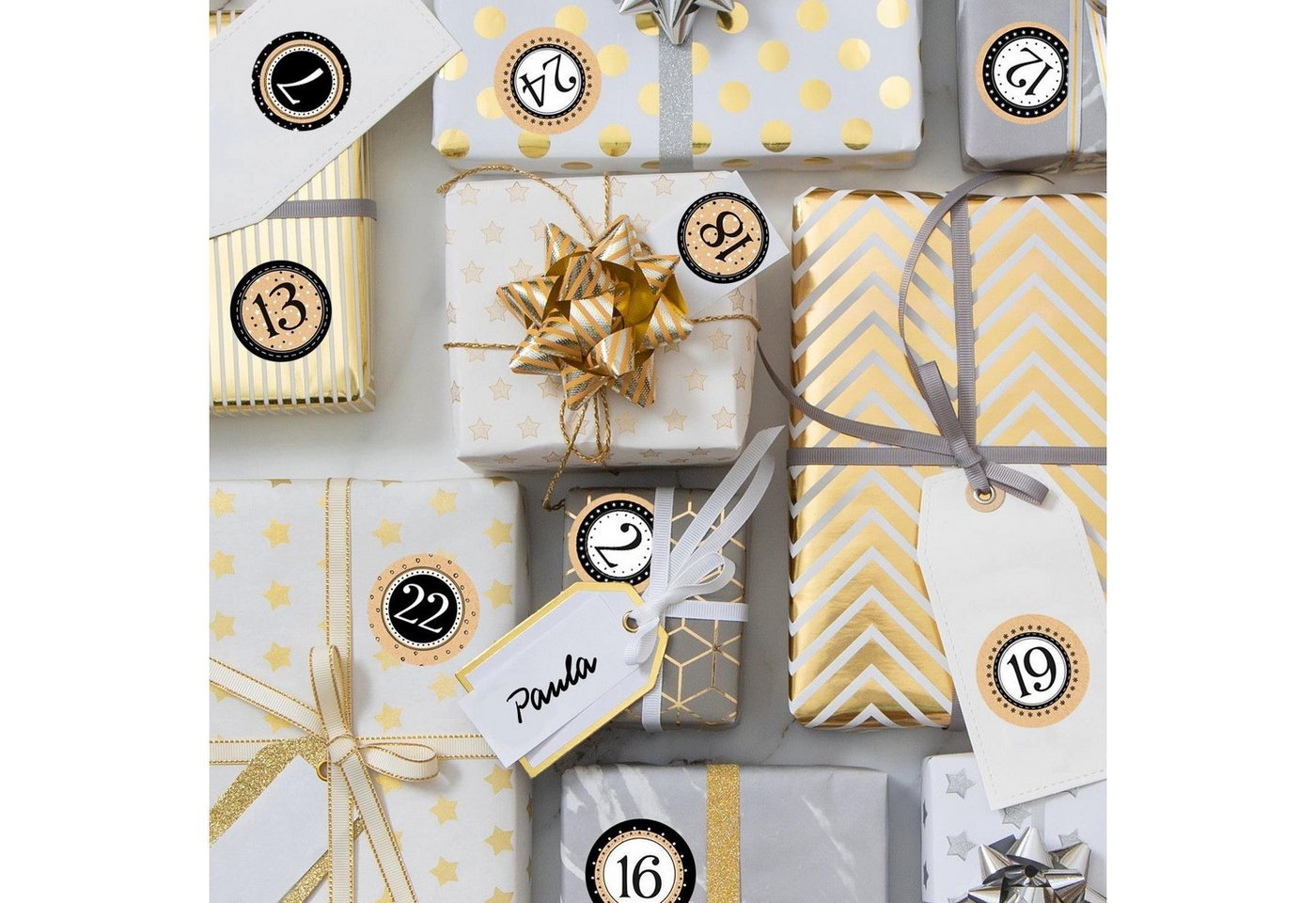 Logbuch-Verlag Aufkleber Adventskalender Zahlen Aufkleber 1 - 24 zum Basteln 4 cm schwarz weiß Bild 4