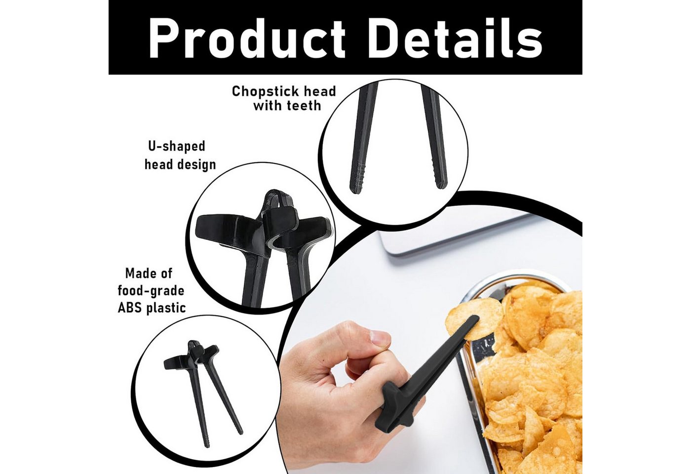 FELIXLEO Servierzange Fingerstäbchen Gamer 4 Stück Snack Zange Chips Greifer Set Bild 2