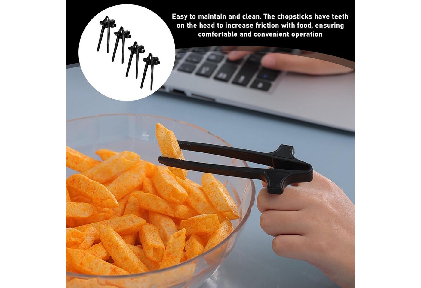 FELIXLEO Servierzange Fingerstäbchen Gamer 4 Stück Snack Zange Chips Greifer Set Bild 4