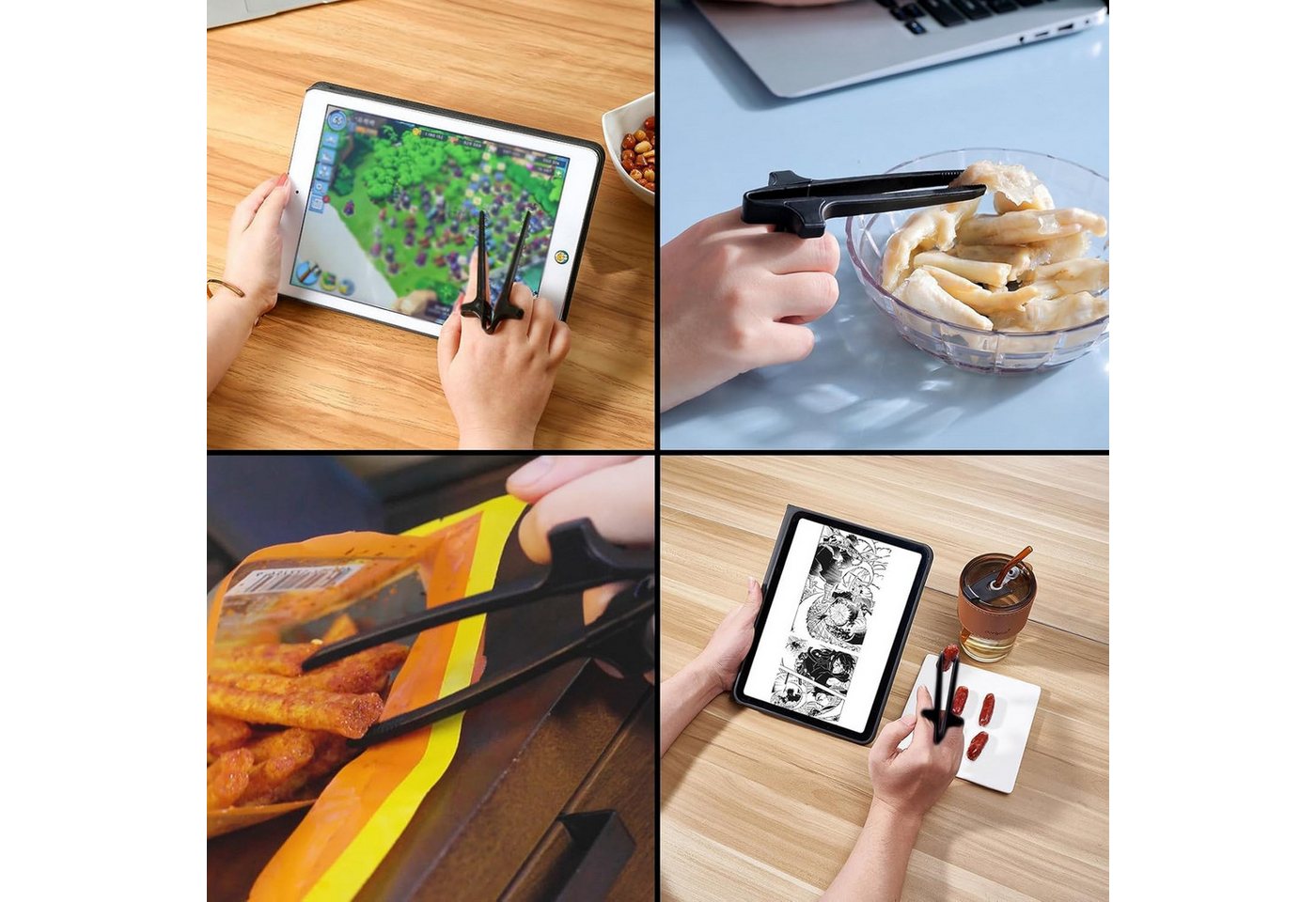 FELIXLEO Servierzange Fingerstäbchen Gamer 4 Stück Snack Zange Chips Greifer Set Bild 5