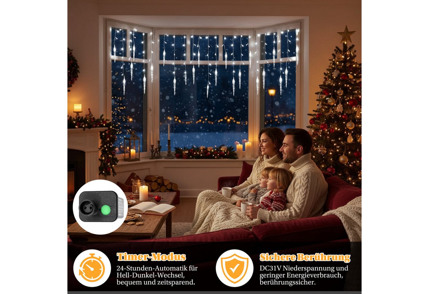 SERBASIC Lichtervorhang LED Eisregen Lichterkette Außen, Timer, 8 Modi, Anschließbar, 31V, Lichtervorhang für Weihnachten Dachkante Dachrinne Terrasse