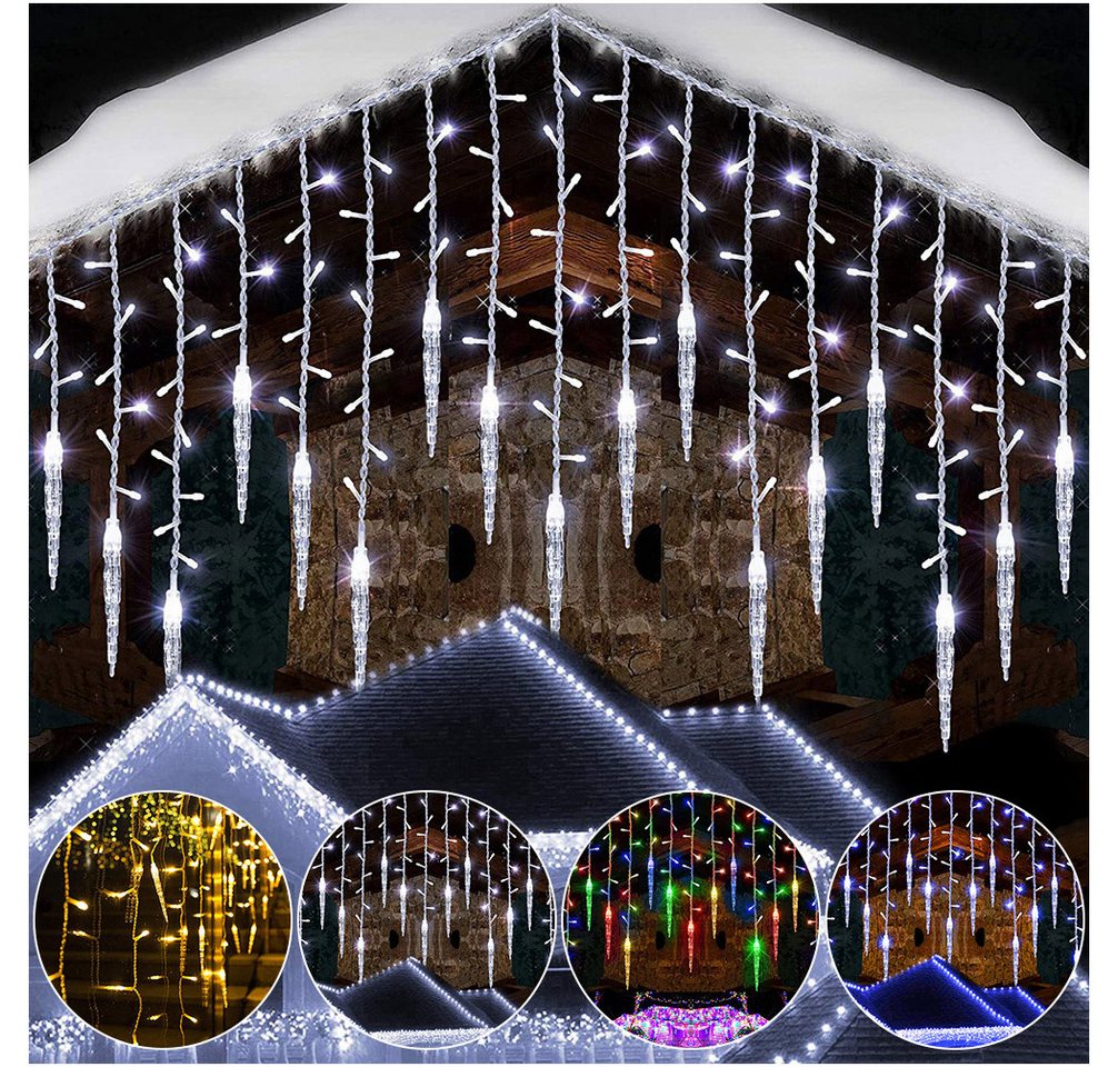 SERBASIC Lichtervorhang LED Eisregen Lichterkette Außen, Timer, 8 Modi, Anschließbar, 31V, Lichtervorhang für Weihnachten Dachkante Dachrinne Terrasse Bild 5