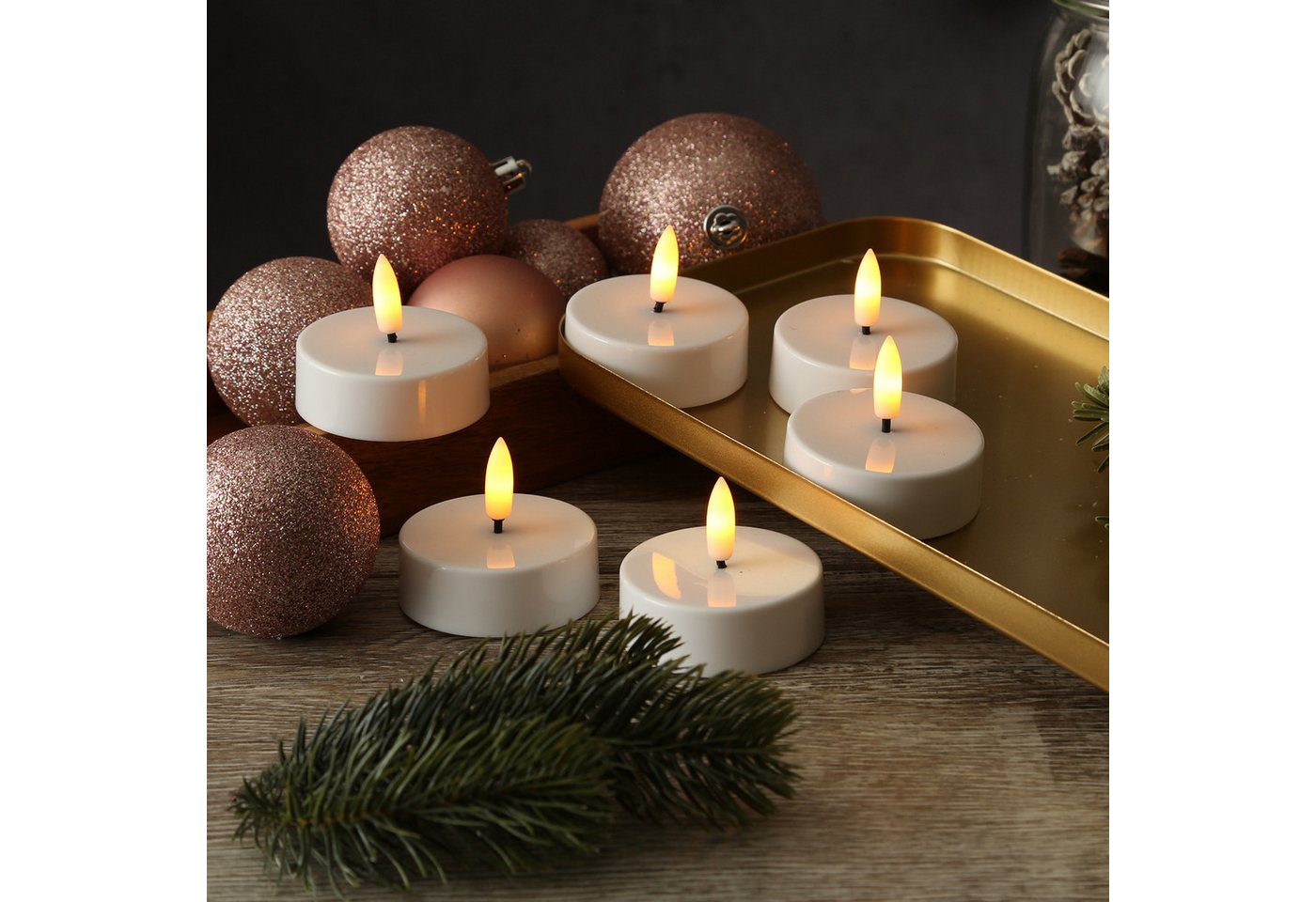 Adilina LED-Teelicht LED Maxi Teelichter Kunststoff 3D Flamme Timer D: 5,8cm weiß 6er Set, LED Classic, warmweiß (2100K bis 3000K) Bild 3