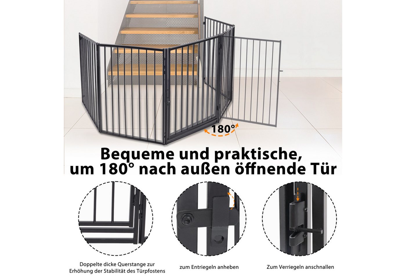 FIVMEN Kamingitter Haustiere Schutzgitter Schutzgitter Metall Türschutzgitter mit Tür, Absperrgitter für Kinderzaun, Haustierzaun, Schwarz Bild 3