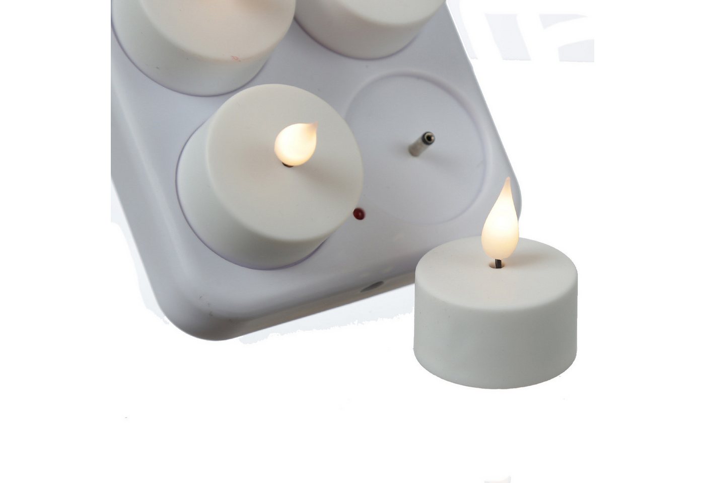 Adilina LED-Teelicht LED Teelichter mit Ladestation wiederaufladbar flackernd 12er Set, LED Classic, warmweiß (2100K bis 3000K)