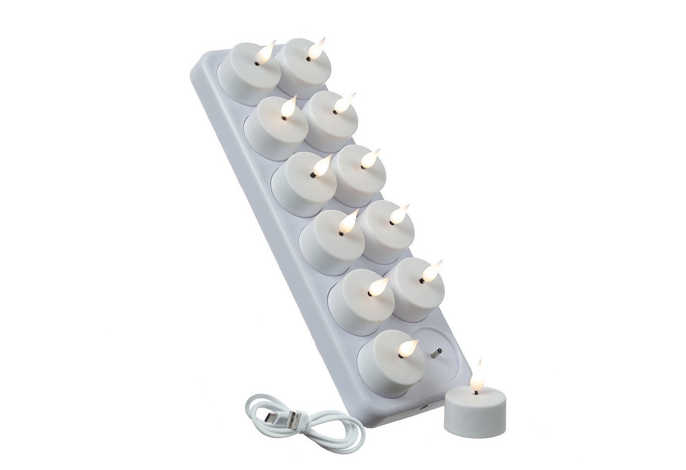 Adilina LED-Teelicht LED Teelichter mit Ladestation wiederaufladbar flackernd 12er Set, LED Classic, warmweiß (2100K bis 3000K) Bild 5